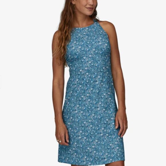 Patagonia Dresses & Skirts - Patagonia Magnolia Spring Dress Lago Blue Large NWOT Travel Athletic Dress